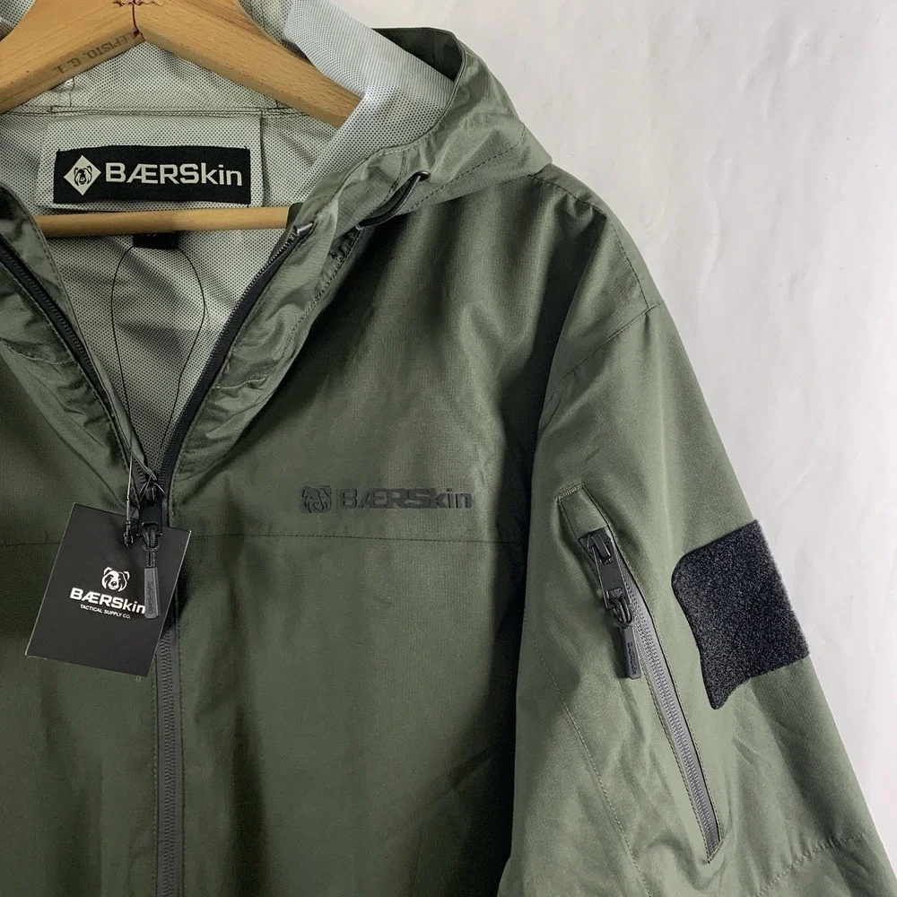 Baerskin Tactical Waterproof Hooded Rain Jacket Mens XL Dark Green Utility New